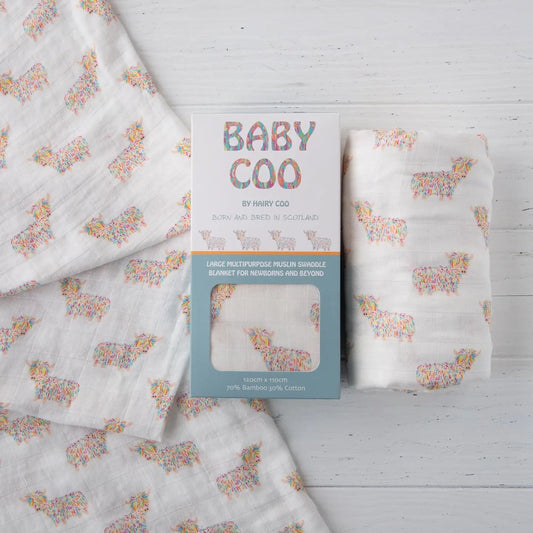 Highland Cow Baby Muslin Swaddle| Hairy Coo