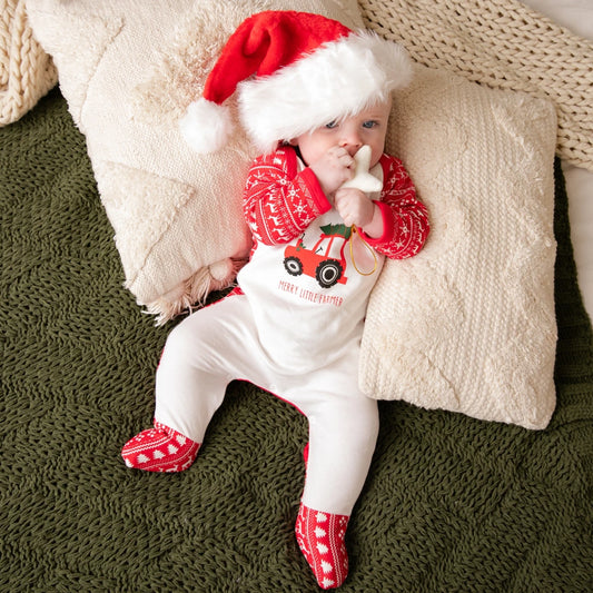 Christmas Red Tractor Sleepsuit | Cotswold Baby Co