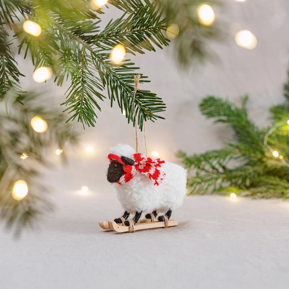 Sheep on Ski's Christmas Tree Decoration